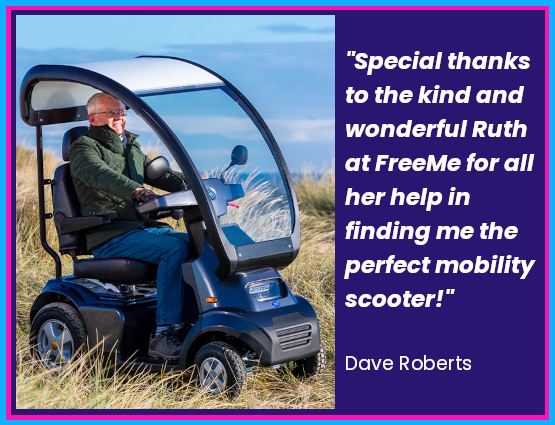 review from a happy customer renting a Free Me mobility scooter